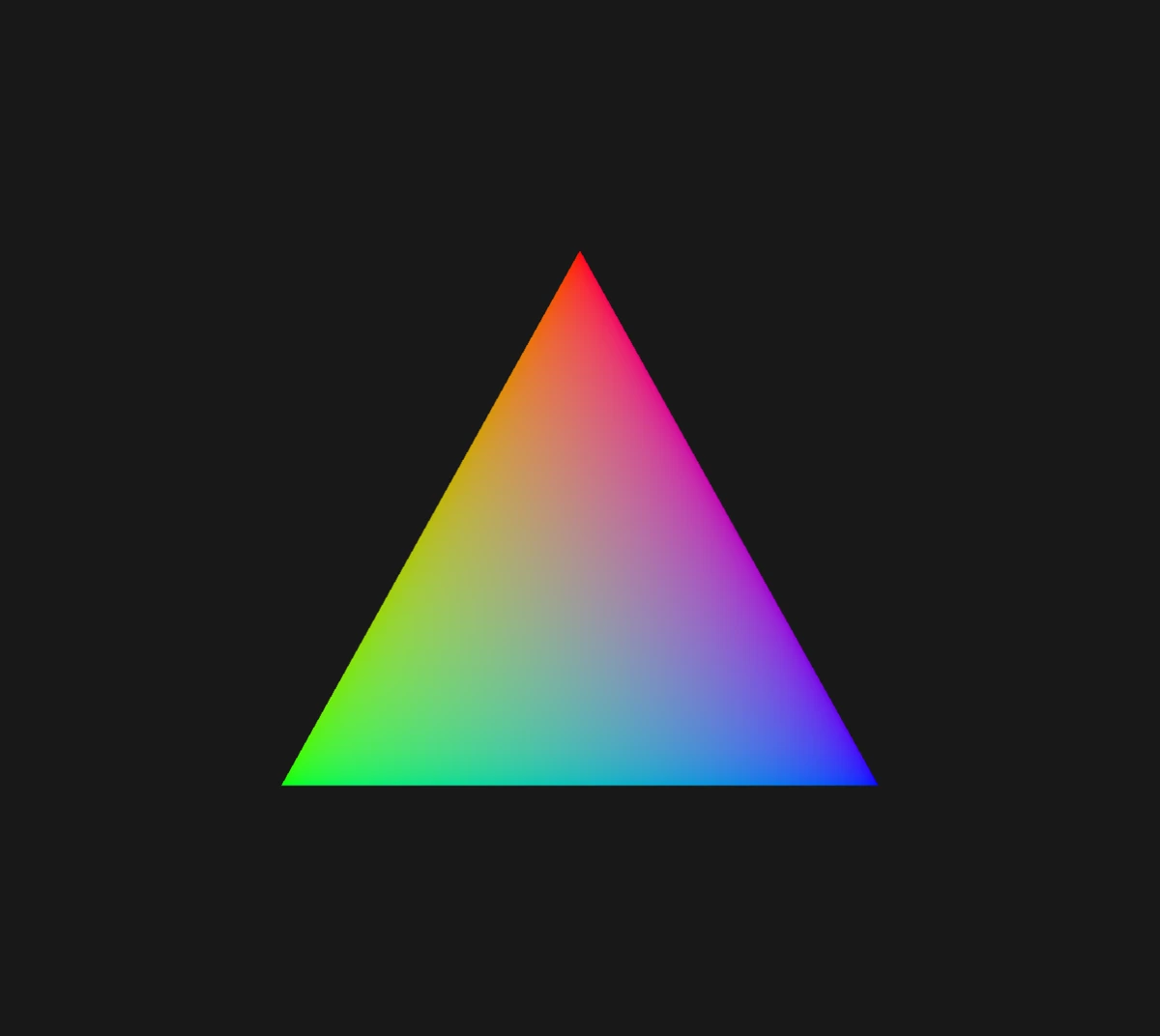 Lustra's first rendered output: a gradient triangle on Vulkan.